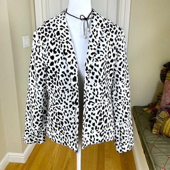 Neiman Marcus Jacket Velvet Snow Leopard No Close White Black Cotton Vintage (S) - Picture 1 of 9